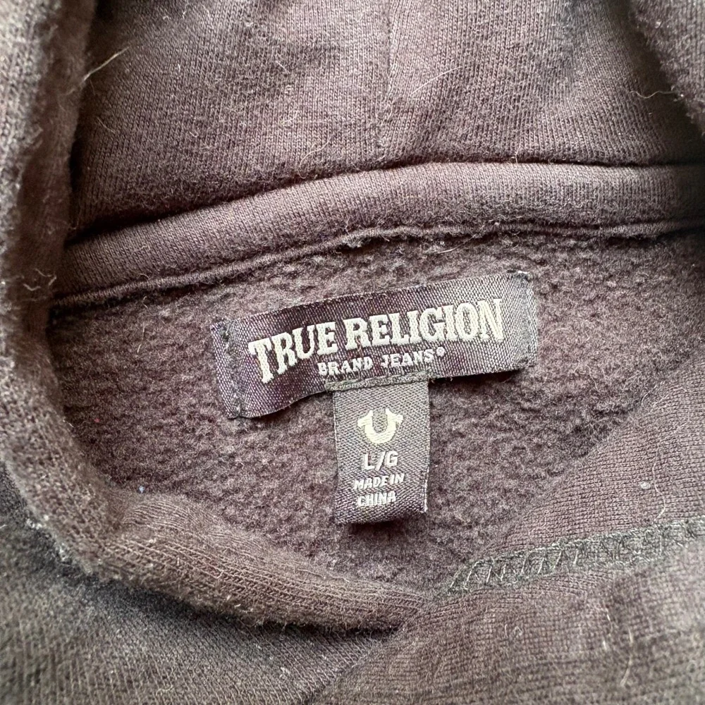 True Religion Mens Black Buddha Guitar Graphic Pullover Hoodie Large L